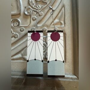 Artistic Geometric Earrings with Burgundy Accents